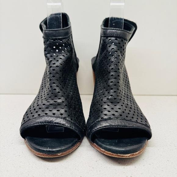 Mimosa Black Genuine Soft Leather Shoes Peep Toe Stacked Heel Sandals Sz 37 - Picture 3 of 15